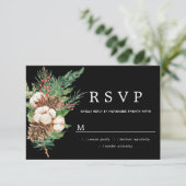 ホリーパインホワイトフローラウィンターウェディングRSVPカード 出欠カード (スタンド正面)