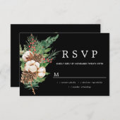 ホリーパインホワイトフローラウィンターウェディングRSVPカード 出欠カード (正面/裏面)