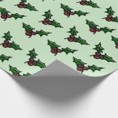 ホリーパターンクリスマス ラッピングペーパー (角)