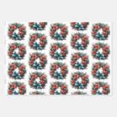 ホリーパターン付きクリスマスウォーターリース ラッピングペーパーシート (正面)