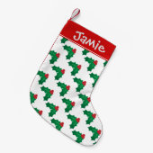 ホリーパターン小さなクリスマスパーソナライズされた スモールクリスマスストッキング (正面 (吊り時))