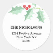 ホリーパーソナライズされたクリスマスの住所 ラウンドシール (正面)