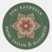 ホリーパーソナライズされたスターグリーンギフトラベルシール ラウンドシール (正面)