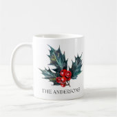 ホリーパーソナライズされたスプリグクリスマスマグ コーヒーマグカップ (左)
