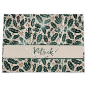 ホリーパーソナライズされたパターンスクリスマス ラージペーパーバッグ (正面)