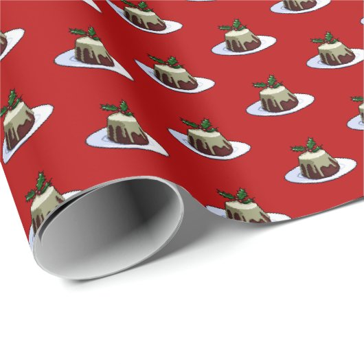 ホリーピクセルアートパターン付きクリスマスプリン ラッピングペーパー (ロールコーナー)