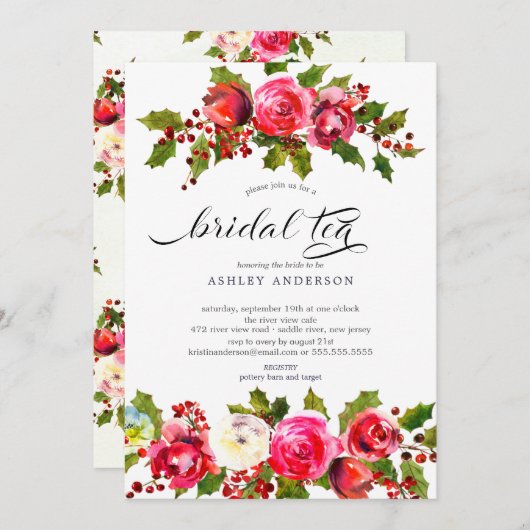 ホリーフローラブライダルシャワーブライダルティー 招待状 (正面/裏面)