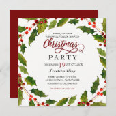 ホリーフローリッシュレッドグリーンクリスマスパーティー招待状 招待状 (正面/裏面)