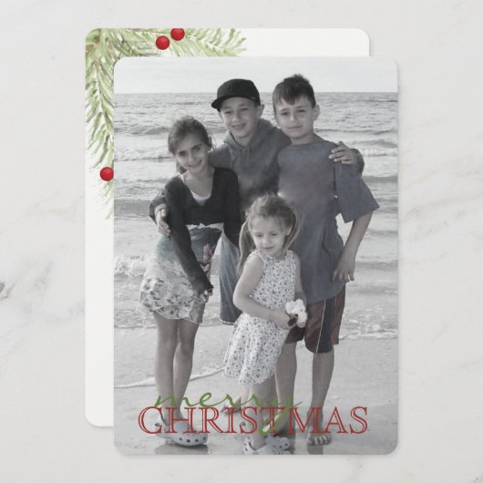 ホリーブランチクリスマスフォトカード1写真かわいい シーズンカード (正面/裏面)