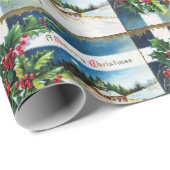 ホリーブランチ付きヴィンテージクリスマスランドスケープ ラッピングペーパー (ロールコーナー)