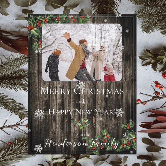 ホリーブランチ素朴ズフラットホリデーフォトカード シーズンカード