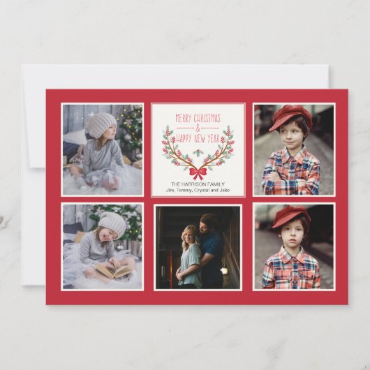 ホリーブランチ5枚のフォトカード 招待状 (正面)