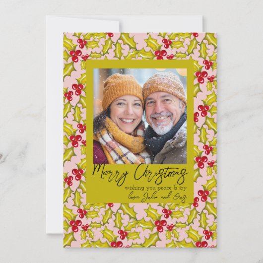 ホリーベリーお洒落ズクラシック1フォトクリスマス シーズンカード (正面)