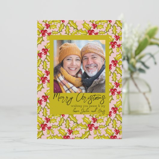 ホリーベリーお洒落ズクラシック1フォトクリスマス シーズンカード (スタンド正面)