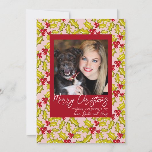 ホリーベリーお洒落ズクラシック1フォトクリスマス シーズンカード (正面)