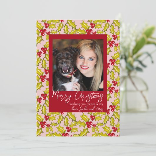 ホリーベリーお洒落ズクラシック1フォトクリスマス シーズンカード (スタンド正面)