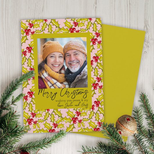 ホリーベリーお洒落ズクラシック1フォトクリスマス シーズンカード