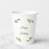 ホリーベリーとハッピーホリ葉ーデーの枝 紙コップ (正面)