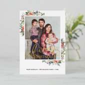 ホリーベリーとフローラフレームの写真年レビュー 箔シーズンカード (立ち正面)