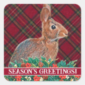 ホリーベリーとプレイドを持つウサギ スクエアシール (正面)