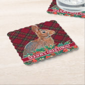 ホリーベリーとプレイドを持つウサギ ペーパーコースター (アングル)