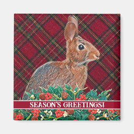 ホリーベリーとプレイドカスタマイズ可能なウサギ マグネット