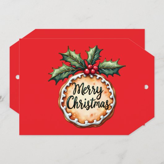 ホリーベリーとメリークリスマスクッキー カード (正面/裏面)
