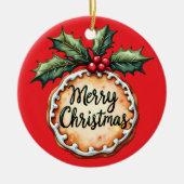 ホリーベリーとメリークリスマスクッキー セラミックオーナメント (正面)