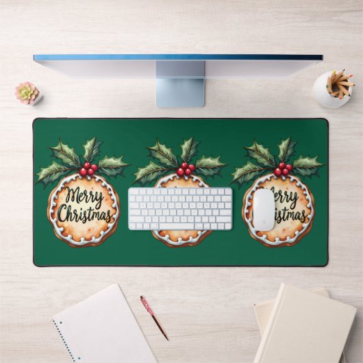 ホリーベリーとメリークリスマスクッキー デスクマット (オフィス1)