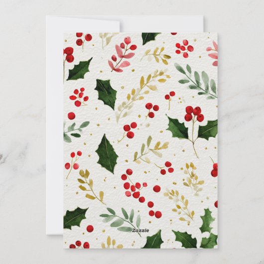 ホリーベリーとレッドボウの写真カスタムクリスマス シーズンカード (裏面)