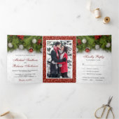 ホリーベリーと松の葉のクリスマスウェディング 三つ折り招待状 (内部)