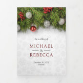 ホリーベリーと松の葉のクリスマスウェディング 三つ折り招待状 (カバー)