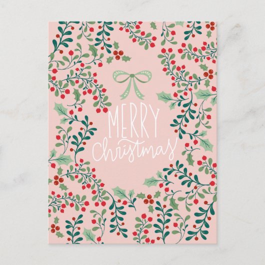 ホリーベリーと緑のクリスマス シーズンポストカード (正面)