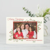 ホリーベリーと葉の写真クリスマスカード シーズンカード (スタンド正面)