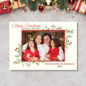 ホリーベリーと葉の写真クリスマスカード シーズンカード