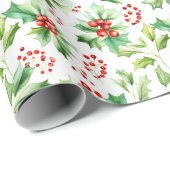ホリーベリーと葉 ラッピングペーパー (ロールコーナー)