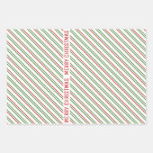 ホリーベリーと赤と緑のメリーストライプ・クリスマス ラッピングペーパーシート (正面3)