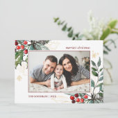 ホリーベリーのアウトラインが付いたクリスマスフォトホリデー カード (スタンド正面)