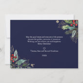 ホリーベリーのアウトラインが付いたクリスマスフォトホリデー カード (裏面)