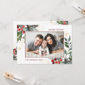 ホリーベリーのアウトラインが付いたクリスマスフォトホリデー カード (正面/裏面インサイチュ)