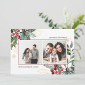 ホリーベリーのアウトライン付きクリスマス2の写真ホリデー カード (スタンド正面)