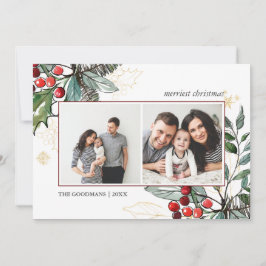 ホリーベリーのアウトライン付きクリスマス2の写真ホリデー カード