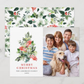 ホリーベリーのクリスマスツリーのグリーティングカード シーズンカード (正面/裏面)