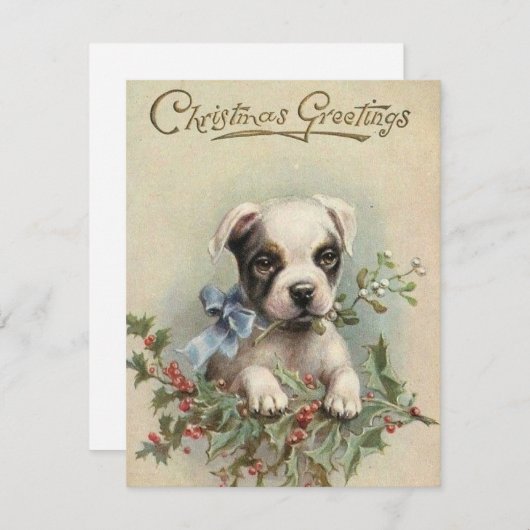 ホリーベリーのビンテージクリスマス、子犬 シーズンカード (正面/裏面)