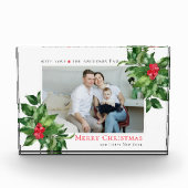 ホリーベリーのフレームのクリスマスフォトパーソナライズされたー フォトブロック (正面)