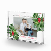 ホリーベリーのフレームのクリスマスフォトパーソナライズされたー フォトブロック (右)
