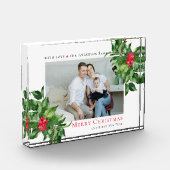 ホリーベリーのフレームのクリスマスフォトパーソナライズされたー フォトブロック (左)