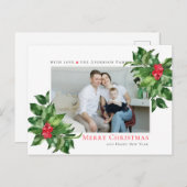 ホリーベリーのフレームのクリスマスフォトパーソナライズされたー ポストカード (正面/裏面)