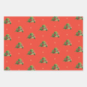 ホリーベリーの植物とヴィンテージのクリスマスパターン ラッピングペーパーシート (正面)