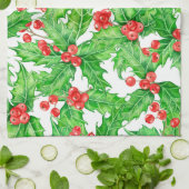 ホリーベリーの水の色クリスマスパターン キッチンタオル (折り畳み)